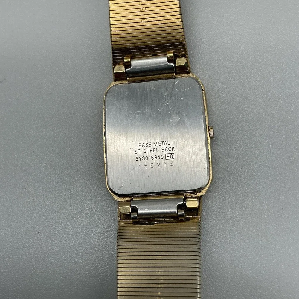 Vintage Seiko Quartz Mens Watch 25mm Gold Tone Mesh 5Y30-5B49 New Battery 7.75